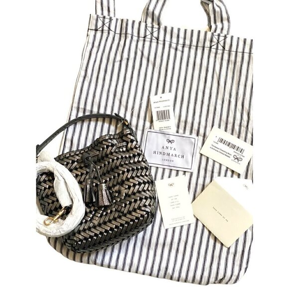 Anya Hindmarch Neeson Drawstring Micro Bag Leather Anthracite Bucket Crossbody - Picture 1 of 15